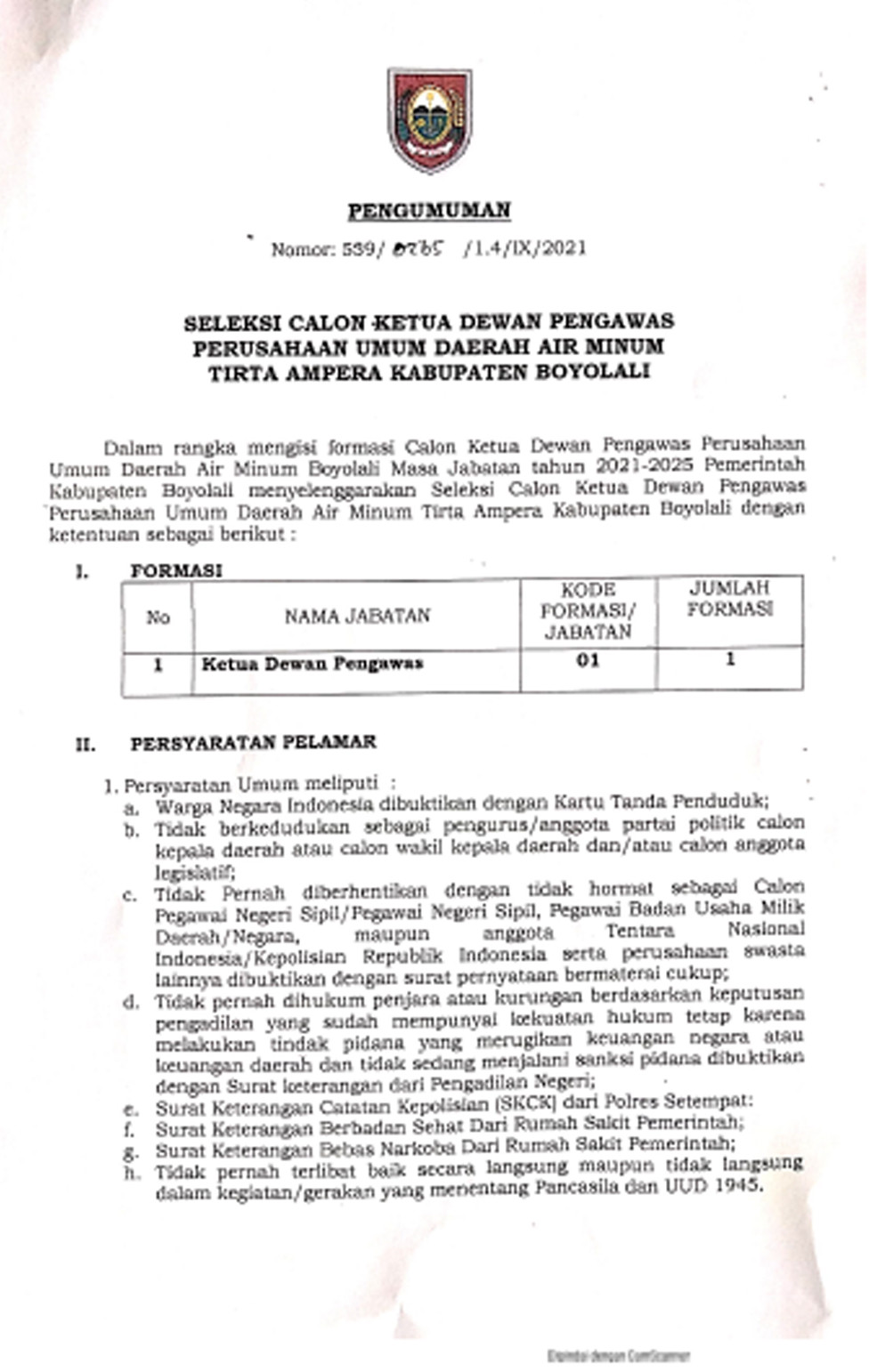 PENGUMUMAN SELEKSI DEWAS PUDAM